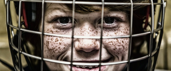 child with helmet on