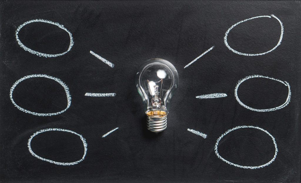 lightbulb with thought bubbles