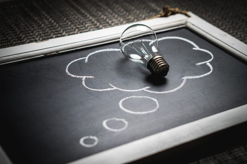 thought bubble with a lightbulb inside