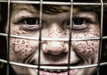 child with helmet on