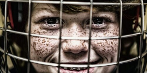 child with helmet on