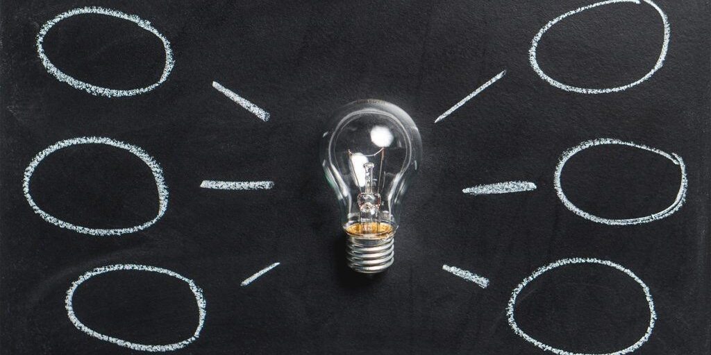 lightbulb with thought bubbles