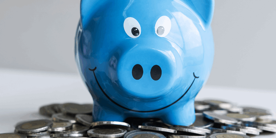piggy bank with money around it