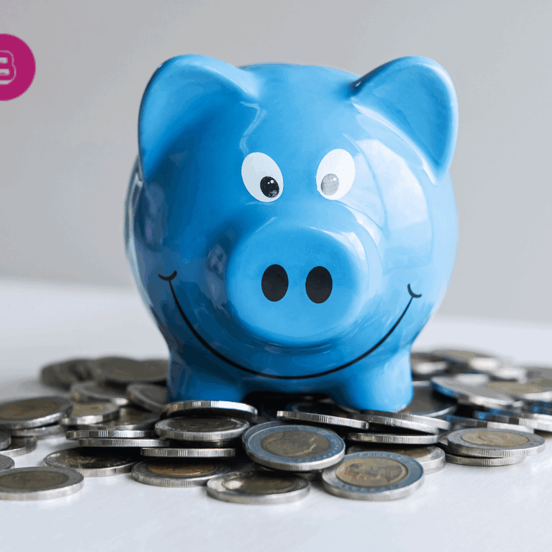 nonprofit founder salary piggy bank with money around it