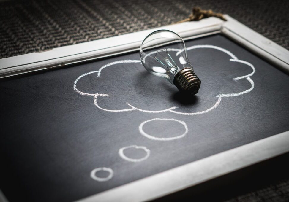 thought bubble with a lightbulb inside